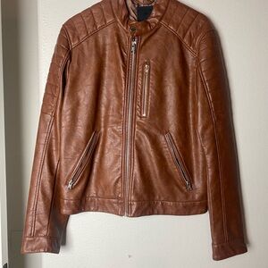 H&M Brown Leather Bomber Jacket